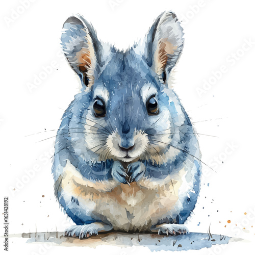 Chinchilla, watercolor drawing vector, isolated on a white background.