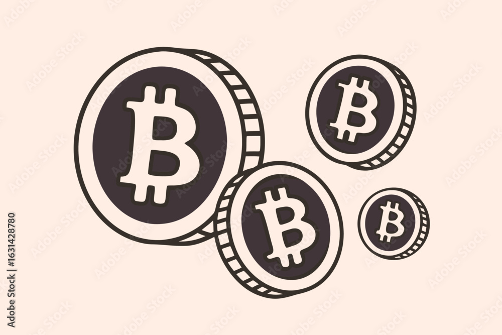 Obraz premium Clean Vector Bitcoin Coins with Beige Background