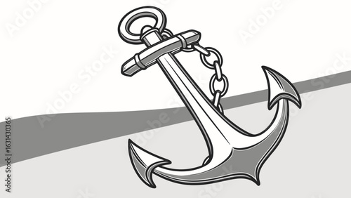 Nautical Anchor with Chain Vector Illustration