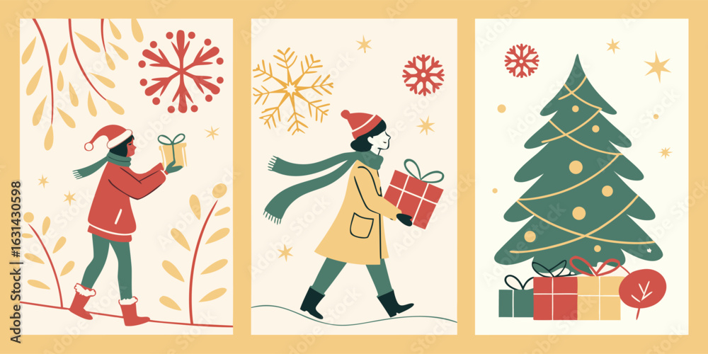 Fototapeta premium Christmas and New Year Greeting Cards. Vector illustration concepts for background, greeting card, party invitation card, website banner, social media banner, marketing materia
