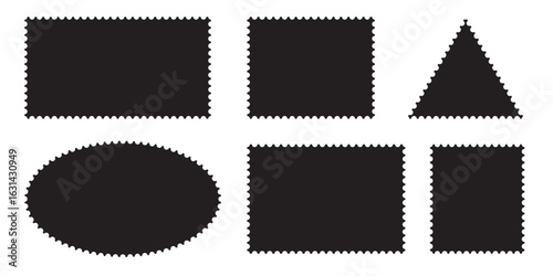 Post stamp frames and borders. Rectangle template for mail, postcard, letter, note. Jagged wavy edge forms. Post stamps collection. eps 10