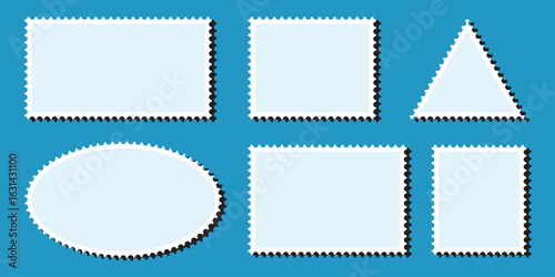 Post stamp frames and borders. Rectangle template for mail, postcard, letter, note. Jagged wavy edge forms. Post stamps collection. eps 10