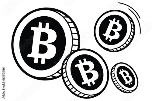 Floating Bitcoin Coins – Monochrome Vector Style