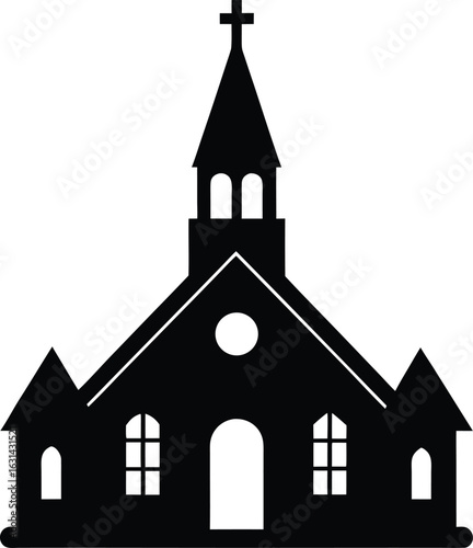 black silhouette a church on white background.eps