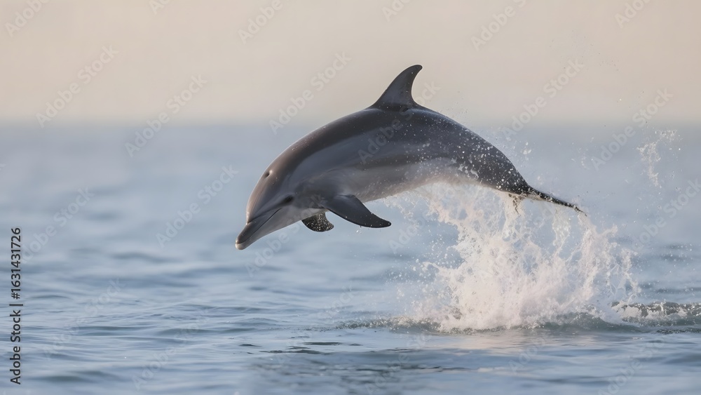 Fototapeta premium Dolphin leaping gracefully out of the ocean water