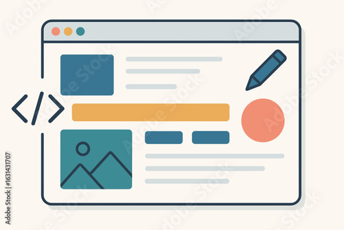 Web design development browser window mockup interface. Website application UI UX layout vector. Digital frontend responsive design template illustration concept