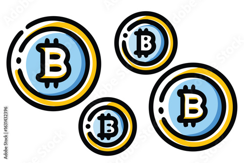 Colorful Vector Bitcoin Icons with Bold Design