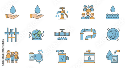 Global water sustainability icon set flat vector