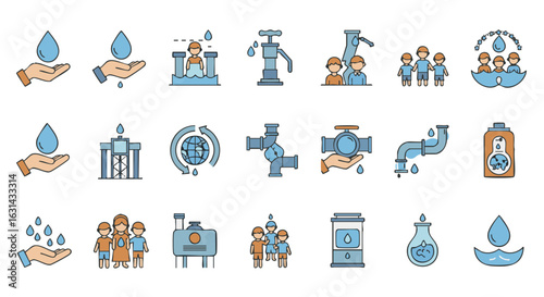 Global water sustainability icon set flat vector