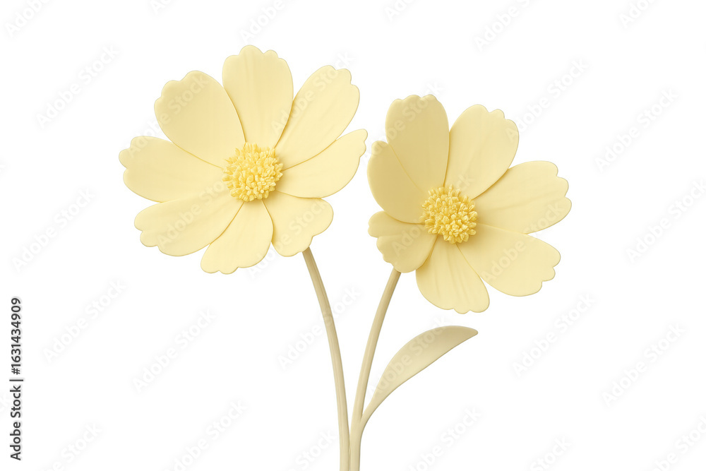 Fototapeta premium 3d rendering of two delicate yellow cosmos flowers blooming gracefully on transparent background