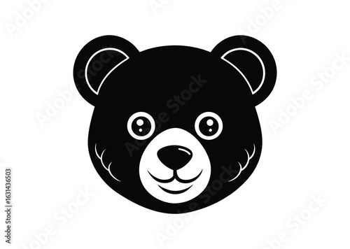 Pretty teddy bear face silhouette black vector white background