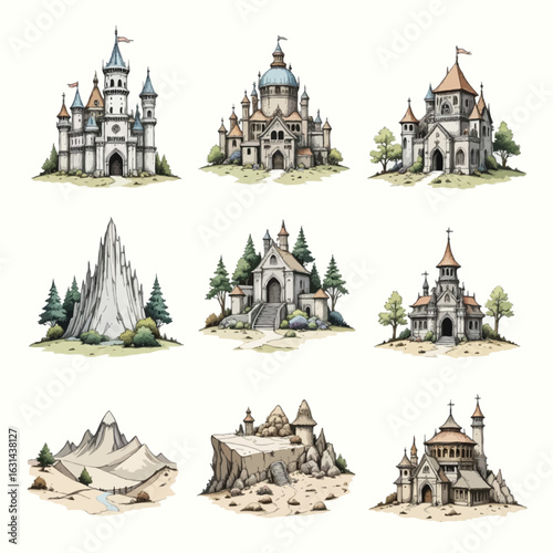 A set of hand-drawn RPG map icons