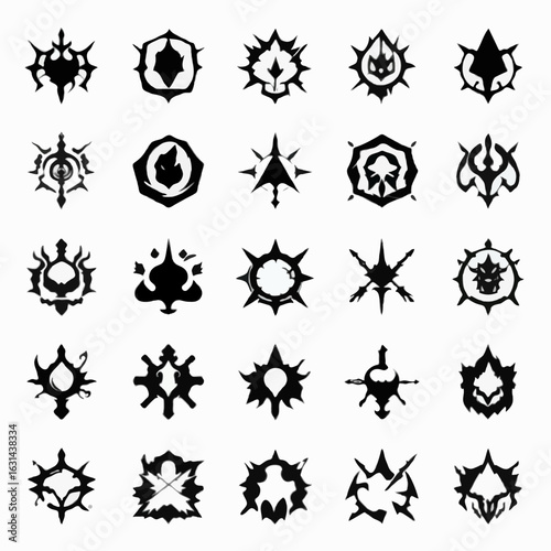A set of minimalist symbolic RPG skill icons