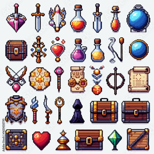 A set of pixel art RPG inventory icons