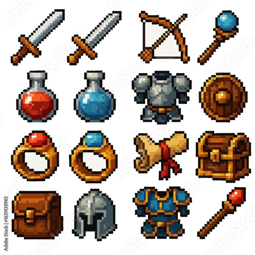 A set of pixel art RPG inventory icons