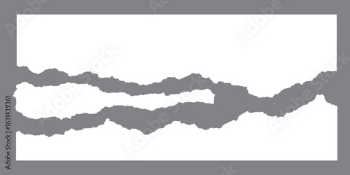 White realistic torn or ripped paper strip collection with grunge edges. Rips paper texture vector art background	