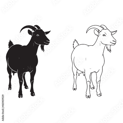 Goat Visual - Unique Critter - Calm Demeanor - Goat silhouette - Goat lineart - Goat vector - vector set of Goat

