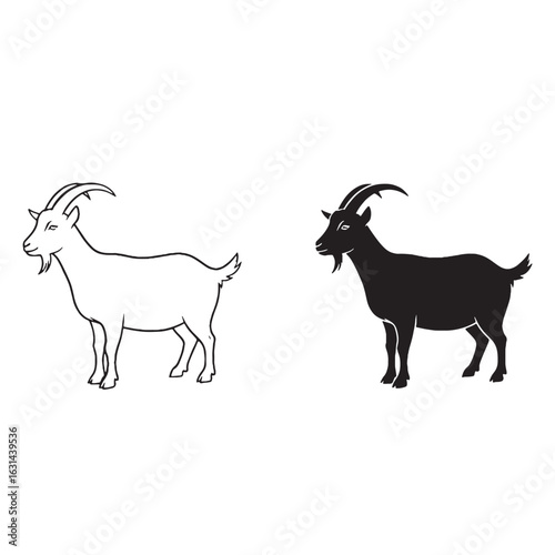 A Goat Art Duo - Farm Dweller - Light Frame - Goat silhouette - Goat lineart - Goat vector - vector set of Goat

