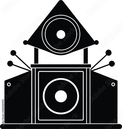 black silhouette a concert hall speaker on white b.eps