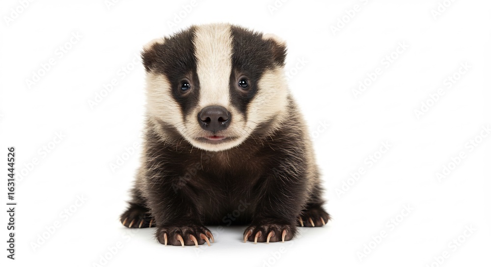 Fototapeta premium Adorable blaireau bebe pose studio eclairage net. AI Generated