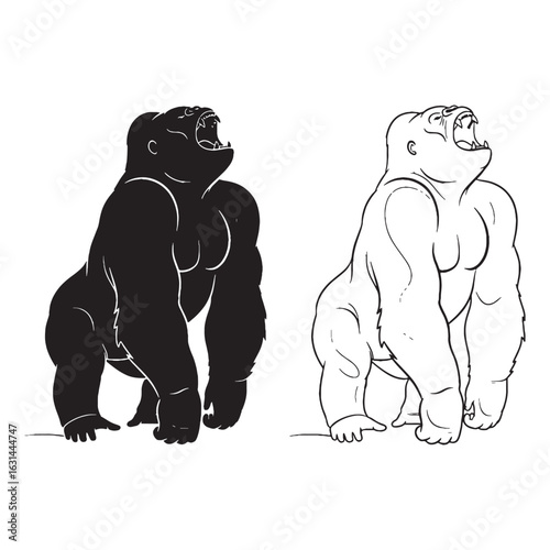 The Gorilla Outline Set - Forest Dweller - Calm Demeanor - Gorilla silhouette - Gorilla lineart - Gorilla vector - vector set of Gorilla

