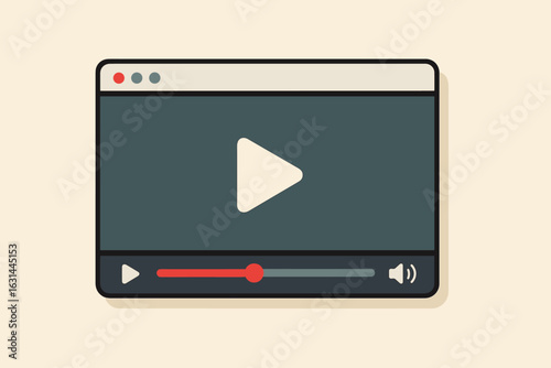 Video player window vector illustration. Retro media interface for online movie streaming. Multimedia software with play button, progress bar for web design or app.