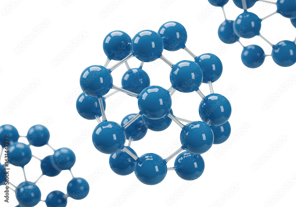 Fototapeta premium Blue molecular structure isolated on transparent background