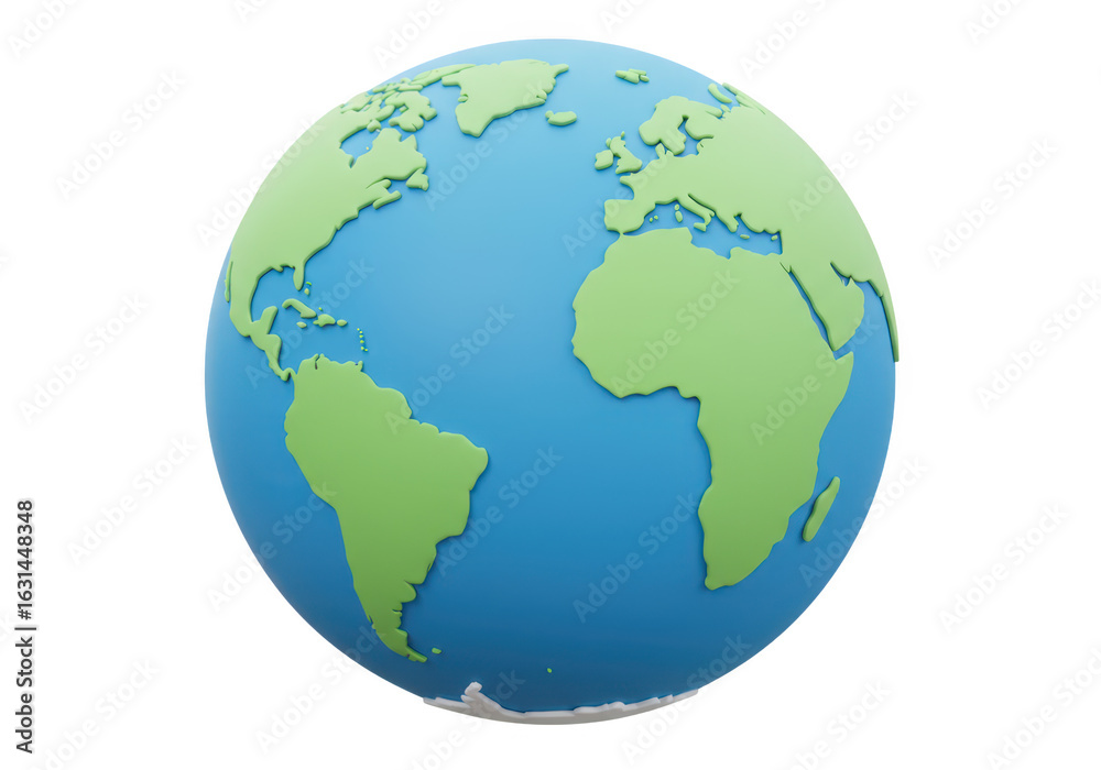 Fototapeta premium Stylized globe showing continents isolated on transparent background