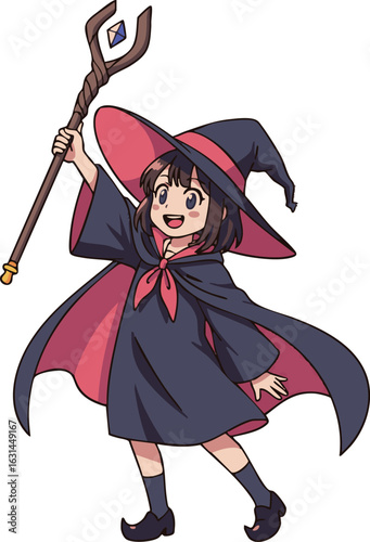 小さな子どもの魔法使い アニメ風イラスト