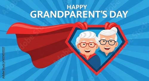 Happy grandparents day superhero illustration with couple and cape
