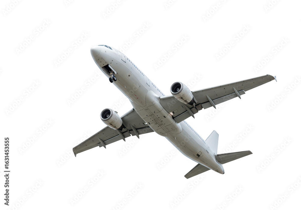 Fototapeta premium Airplane flying in the sky during daytime isolated on transparent background