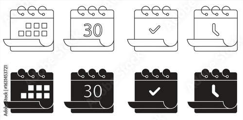 Calendar Icons Collection, Calendar symbols set, Meeting Deadline Icons, Time Management, Appointment schedule flat icons, eps10 on white background, vector illustration.

