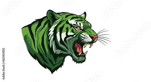 A fierce green tiger head roaring, vector illustrator