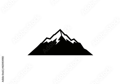 Single black mountain peak with snowcap, adventure symbol, vector illustrator