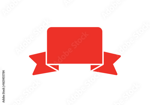Red ribbon banner, flat vector silhouette, award and celebration symbol, Illustrator vect