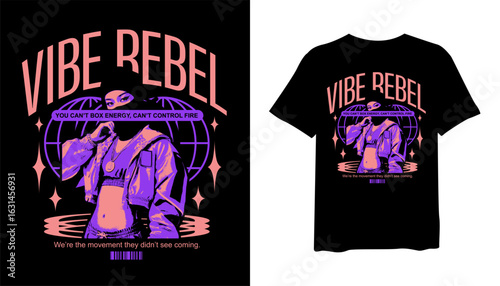 Vibe Rebel Streetwear Graphic T-shirt Design, Girl Urban Design for Print, Vibe Rebel Poster, Graphic Print Tee Art, Urban Style, Graphic for Apparel.