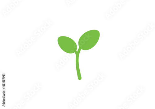 Green minimalist sprouting seed, flat vector silhouette, nature and growth symbol, Illustrator vector.
