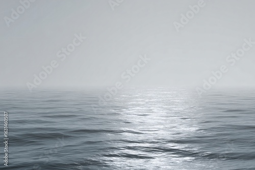 A serene seascape with subtle waves under a misty sky, evoking a sense of peace and vastness in a minimalist composition.