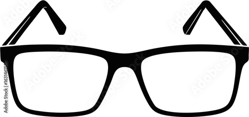 Simple vector illustration of black framed glasses. Minimalist icon of classic eyewear isolated on a white background.