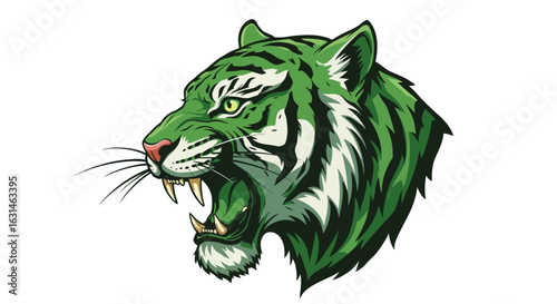  A fierce green tiger head roaring, vector illustrator