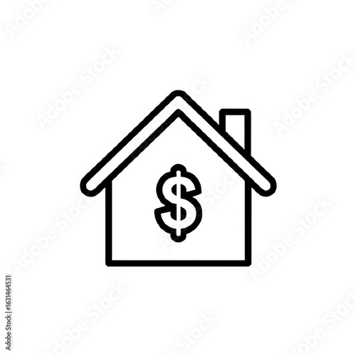 A simple line art icon of a house with a dollar sign inside, representing home value, real estate, and property finance.