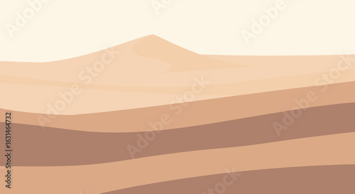 Minimalist graphic depiction of undulating desert sand dunes in various shades of beige and brown.