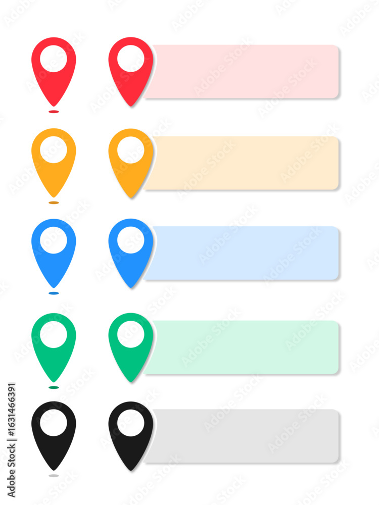 Obraz premium 地図ピンセット（5色）｜位置情報・ナビ・マップ用アイコンベクター