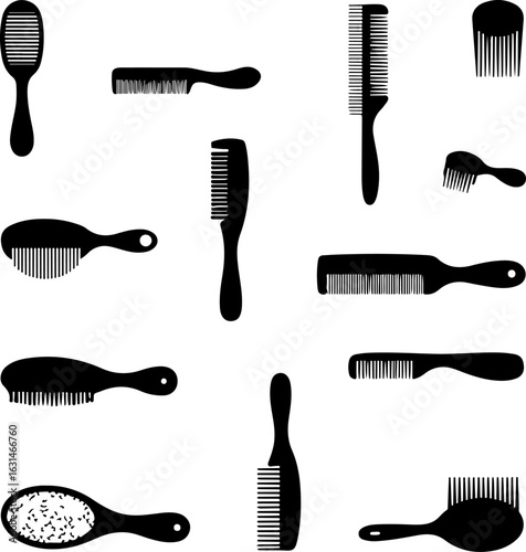 "Hair Combs and Brushes Silhouette Set"