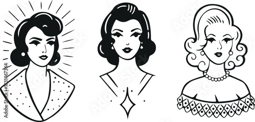 Elegant Woman Face Doodle Set – Beauty Illustration, Female Line Art, Hand-Drawn Glamour, Minimal Style Portrait