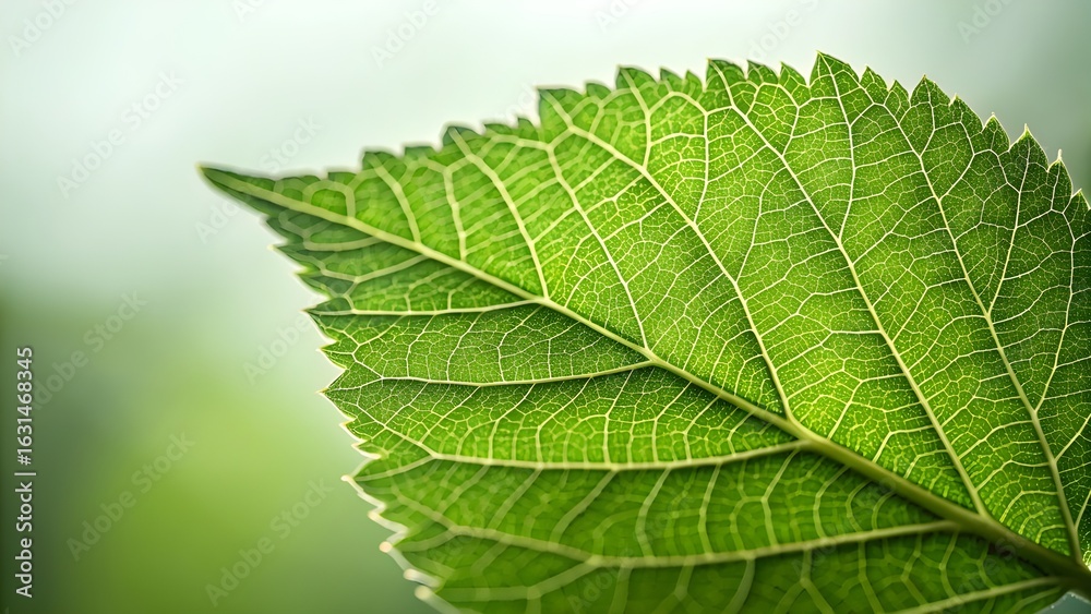 Obraz premium Close up of a vibrant green leaf showcasing intricate vein patterns