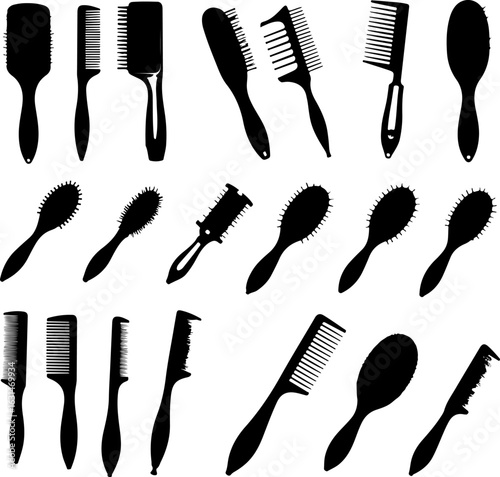 Hair Combs and Brushes Silhouette Set" vector bundle