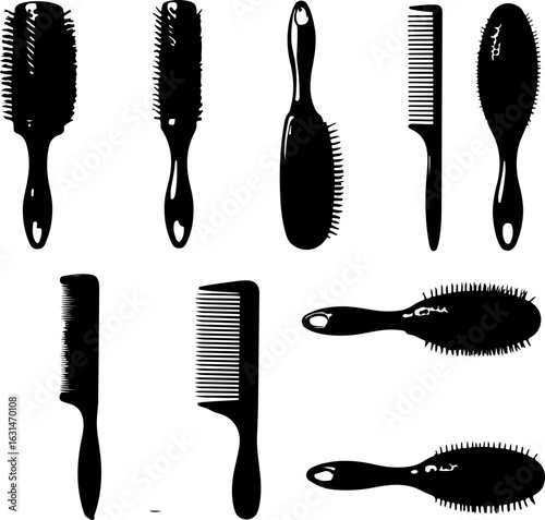 Hair Combs and Brushes Silhouette Set" vector bundle