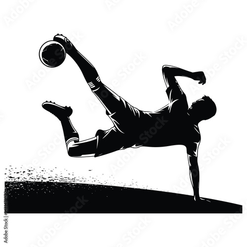 Soccer player performing an acrobatic kick silhouette