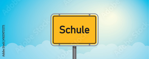 place name sign with german word school on blue sky background vector illustration